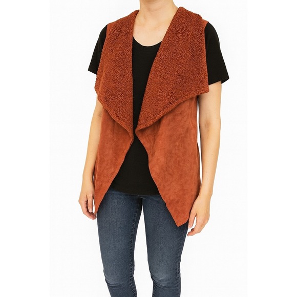 HYFVE Jackets & Blazers - Womens Corduroy Sherpa Vest Orange Small Open Front Waterfall Collar